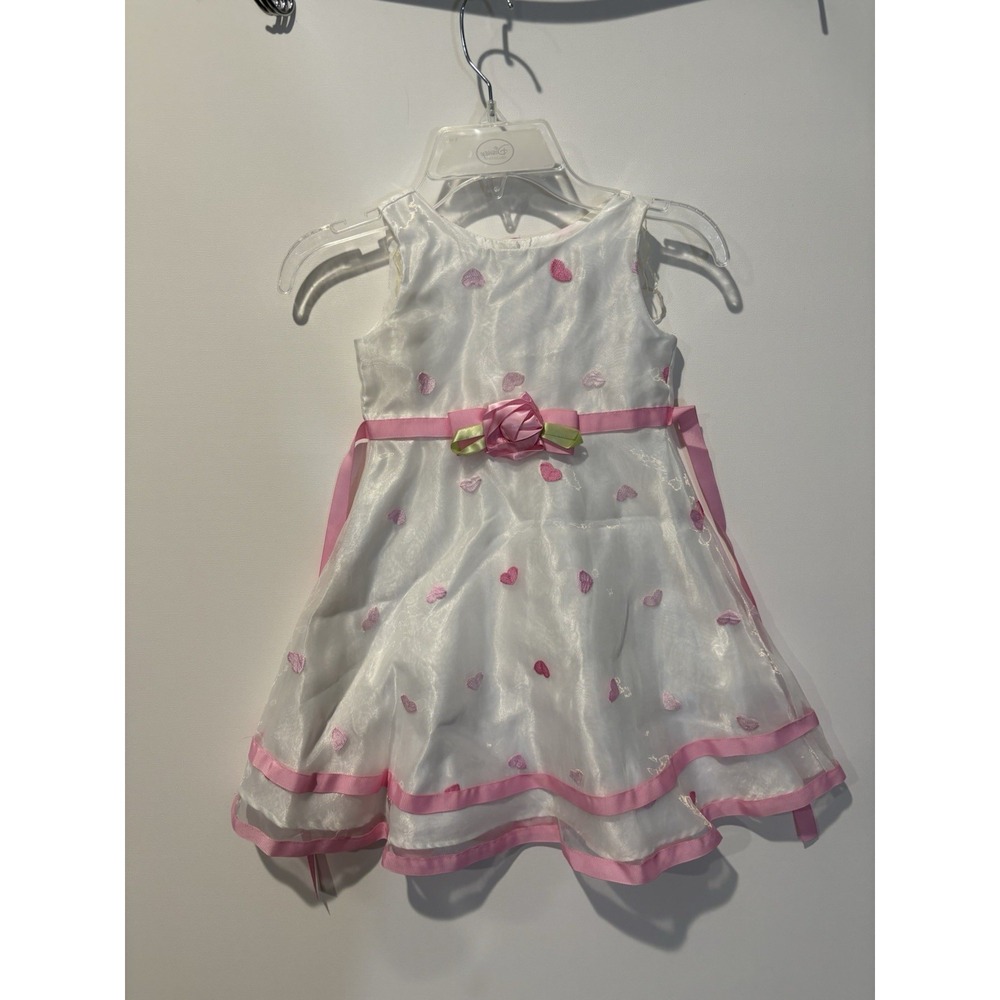 YOUNGLAND Girls Easter/Spring Dress Pink Green  Rose/Bow Size 4T